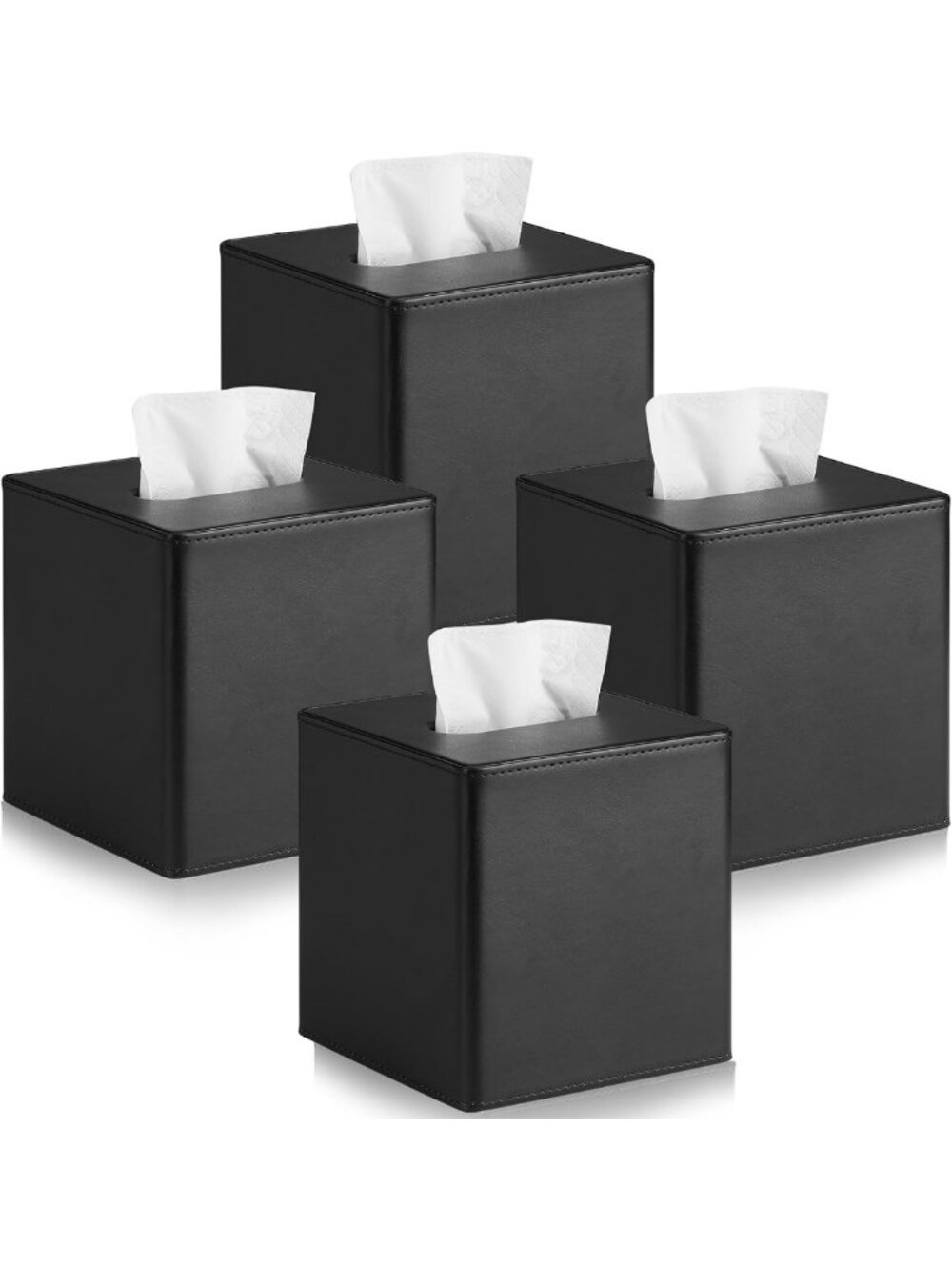 4 Pack Square PU Leather Tissue Box Covers with Magnetic Closure - Stylish Decor